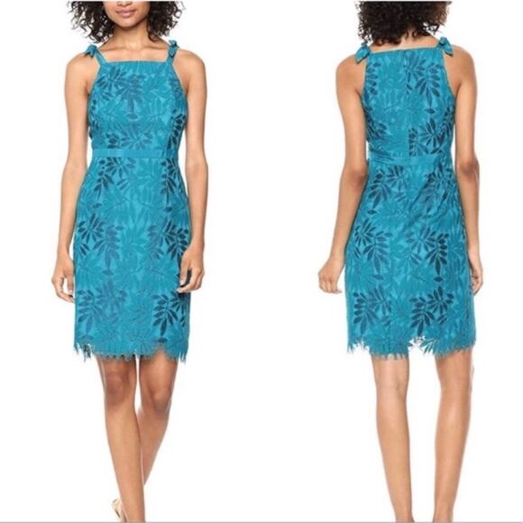 Lilly Pulitzer Kayleigh Shift Dress Lace Overlay Sundress Teal Size 0 - Picture 1 of 11